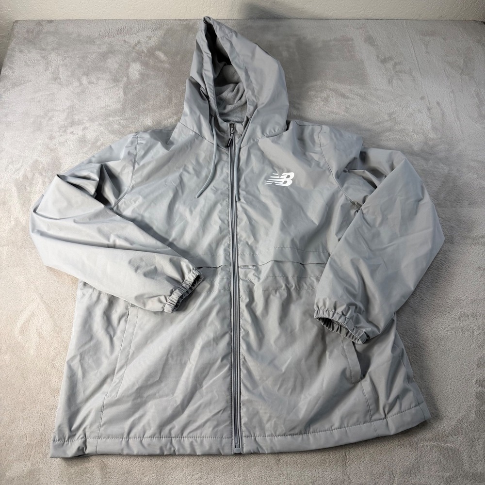 New Balance Windbreaker Jacket Fleece Lined Men XL Grey Polyester Hooded Coat